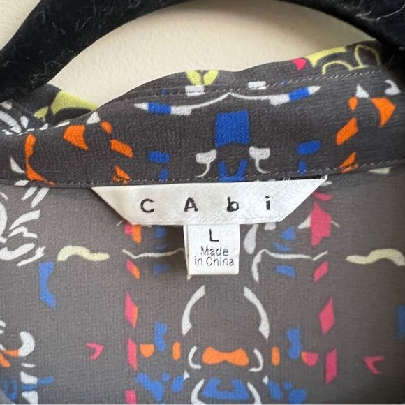 CAbi 129 Festival Blouse Geometric Pattern Button Front Semi Sheer Size L - Picture 4 of 4